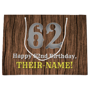62nd Birthday: Country Western Inspired Look, Name Large Gift Bag