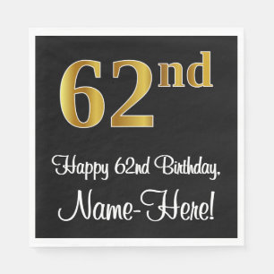 62nd Birthday ~ Elegant Luxurious Faux Gold Look # Napkin