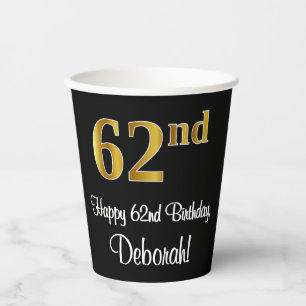 62nd Birthday - Elegant Luxurious Faux Gold Look # Paper Cups