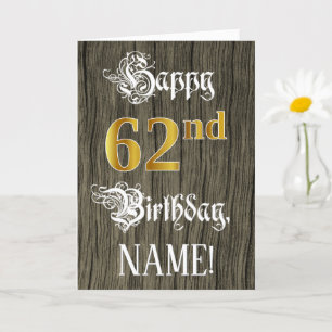 62nd Birthday: Faux Gold Look + Faux Wood Pattern Card