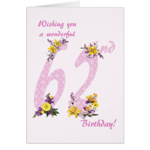 62nd Birthday Flower Decorated Numbers