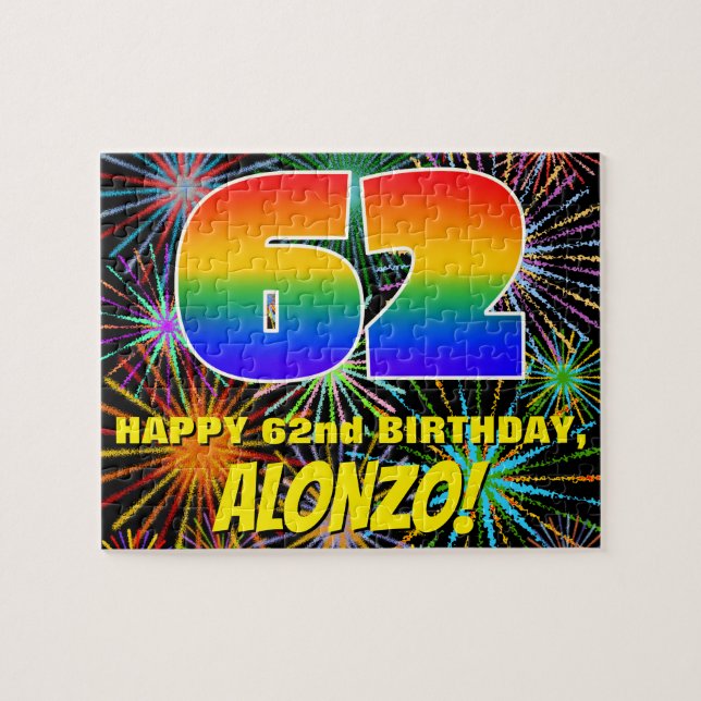 62nd Birthday: Fun, Colourful Celebratory Firework Jigsaw Puzzle (Horizontal)