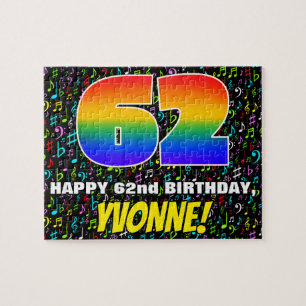 62nd Birthday — Fun, Colourful Music Symbols & “62 Jigsaw Puzzle