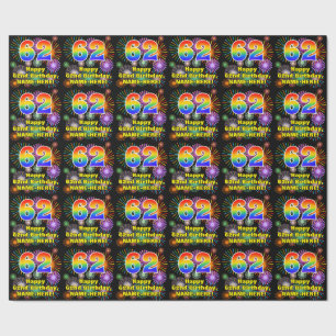 62nd Birthday: Fun Fireworks, Rainbow Look # “62” Wrapping Paper