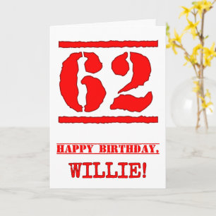 62nd Birthday: Fun, Red Rubber Stamp Inspired Look Card