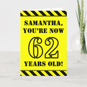 62nd Birthday: Fun Stencil Style Text, Custom Name Card