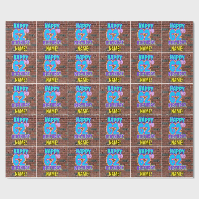 62nd Birthday: Fun, Urban Graffiti Inspired Look Wrapping Paper (Flat)