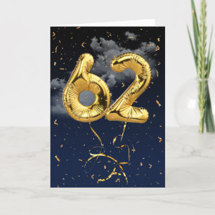 62nd Birthday Gold Mylar Balloon and Confetti Card