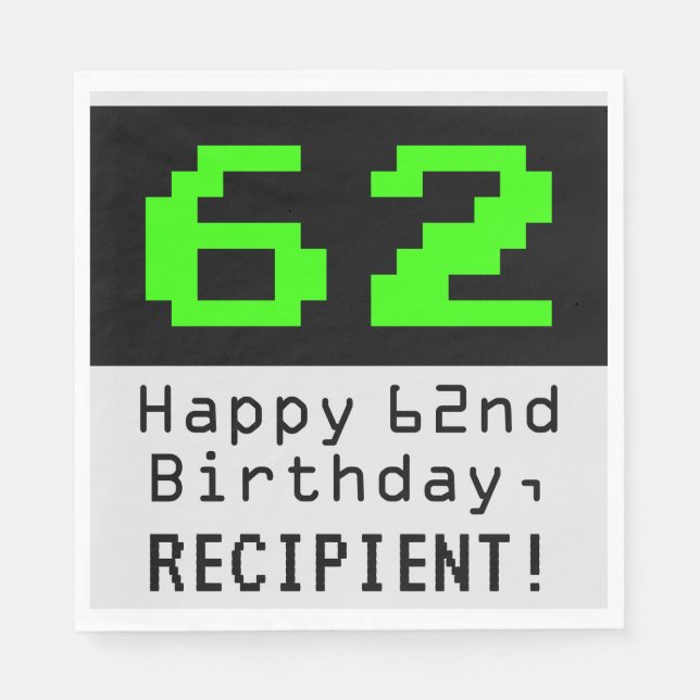 62nd Birthday - Nerdy / Geeky Style "62" & Name Napkin (Front)