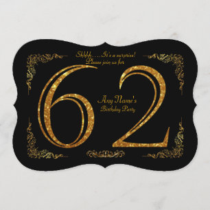 62nd,Birthday party 62nd,great Gatsby,black & gold Invitation