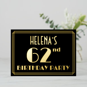 62nd Birthday Party: Art Deco Look “62”, w/ Name