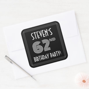 62nd Birthday Party: Art Deco Style & Custom Name Square Sticker