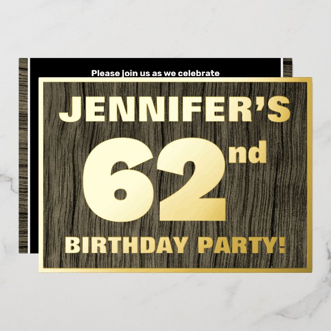 62nd Birthday Party: Bold, Faux Wood Grain Pattern (Front/Back)