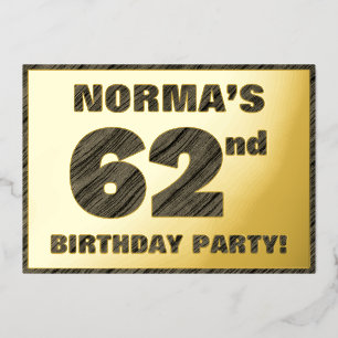 62nd Birthday Party — Bold, Faux Wood Grain Text