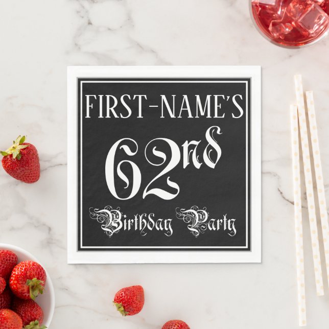 62nd Birthday Party — Fancy Script + Custom Name Napkin (Insitu)