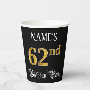 62nd Birthday Party — Fancy Script, Faux Gold Look Paper Cups