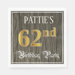 62nd Birthday Party — Faux Gold & Faux Wood Looks Napkin