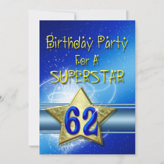 62nd Birthday party Invitation for a Superstar. (Front)