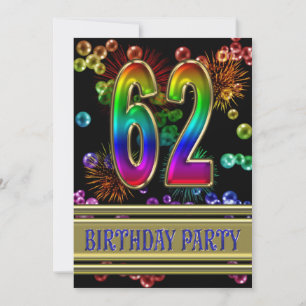 62nd Birthday party Invitation with bubbles
