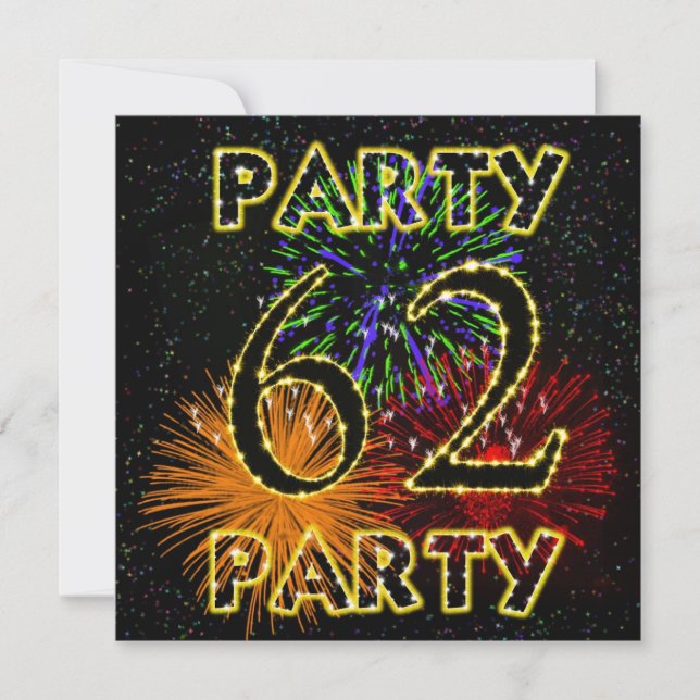 62nd birthday party invitation with fireworks (Front)