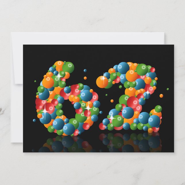 62nd Birthday party, with bubbles and balls Invitation (Front)