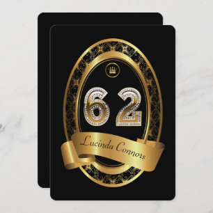 62nd,birthday party woman man,elegant colour invitation