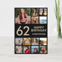 62nd Birthday Photo Collage 13 Photos Black & Gold