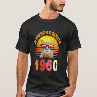 62nd Birthday Vintage Cat Awesome Since 1960 T-Shirt
