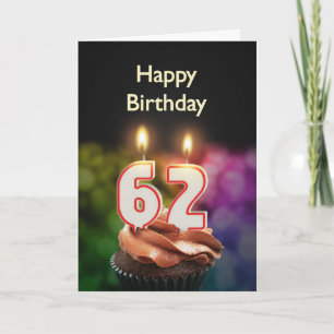 62nd Birthday with cake and candles Card