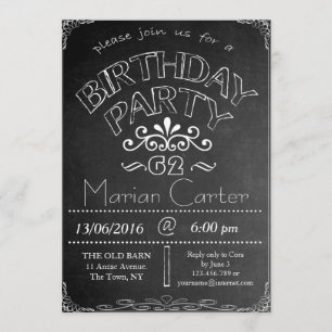 62nd Chalkboard Birthday Celebration Invitation