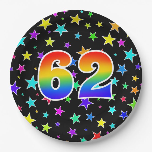 62nd Event: Bold, Fun, Colourful Rainbow 62 Paper Plate (Front)