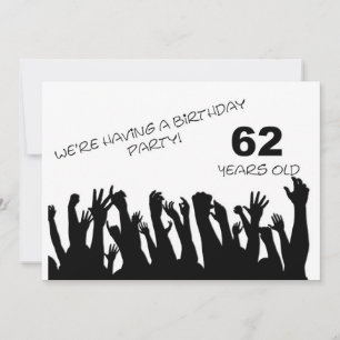 62nd party invitation with cheering crowds