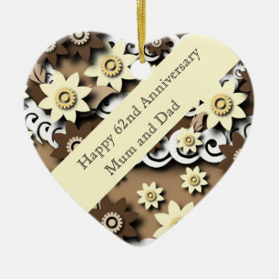 62nd Wedding Anniversary Ceramic Tree Decoration