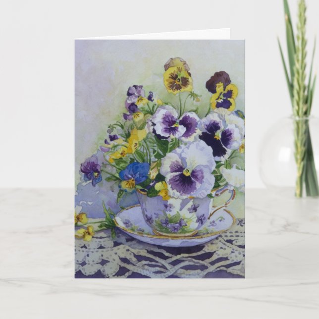 6300 Pansies in Teacup Mother's Day Card (Front)