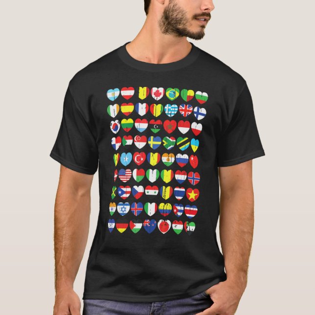 63 Distressed Heart Shaped Flags Of Countries T-Shirt (Front)