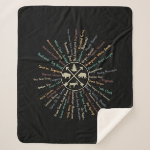 63 National Parks Map Gifts US Park Vintage Campin Sherpa Blanket