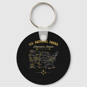 63 National Parks Map Us Park Retro Vintage Campin Key Ring