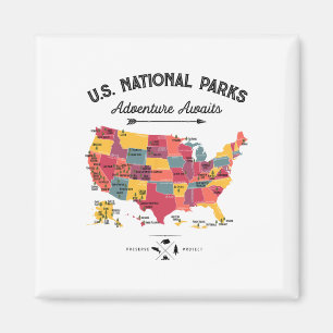 63 National Parks Map Us Park Retro Vintage Campin Magnet