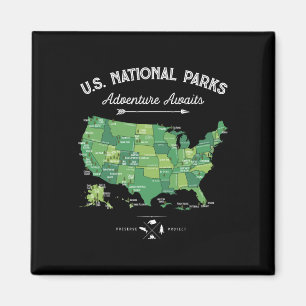 63 National Parks Map Us Park Retro Vintage Campin Magnet