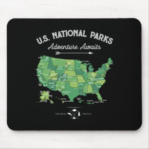 63 National Parks Map Us Park Retro Vintage Campin Mouse Mat