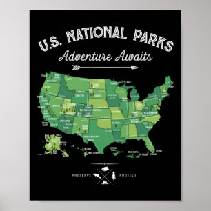 63 National Parks Map Us Park Retro Vintage Campin Poster