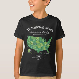 63 National Parks Map Us Park Retro Vintage Campin T-Shirt