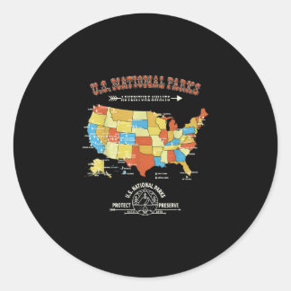 63 National Parks Map - Vintage American Hiking Classic Round Sticker