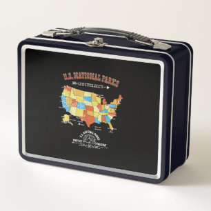 63 National Parks Map - Vintage American Hiking Metal Lunch Box