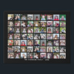 63 Square Photo Collage Grid with Text - black Faux Canvas Print<br><div class="desc">Use 63 SQUARE photos to create a personal photo collage. This modern, clean layout includes a text block in a san serif font to add a family name or a name. The background colour can be changed in the customise area. ***For best results for this multi photo layout - crop...</div>