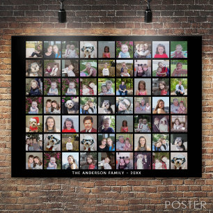 63 Square Photo Collage Grid with Text - black Poster