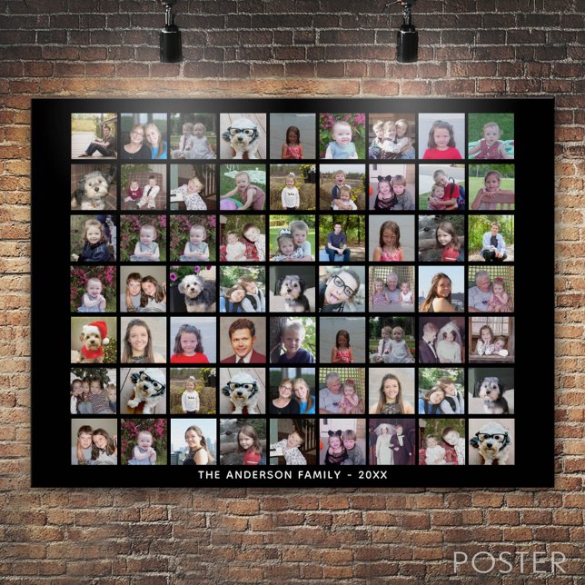 63 Square Photo Collage Grid with Text - black Poster (Custom Photo Collage Poster)