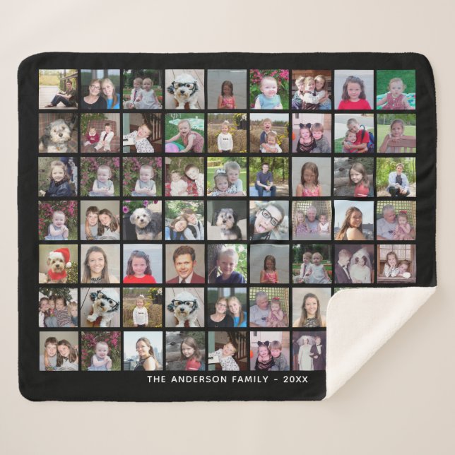 63 Square Photo Collage Grid with Text - black Sherpa Blanket (Front (Horizontal))