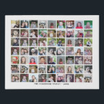 63 Square Photo Collage Grid with Text - white Faux Canvas Print<br><div class="desc">Use 63 SQUARE photos to create a personal photo collage. This modern, clean layout includes a text block in a sans serif font to add a family name or a name. The background colour can be changed in the customise area. ***For best results for this multi photo layout - crop...</div>