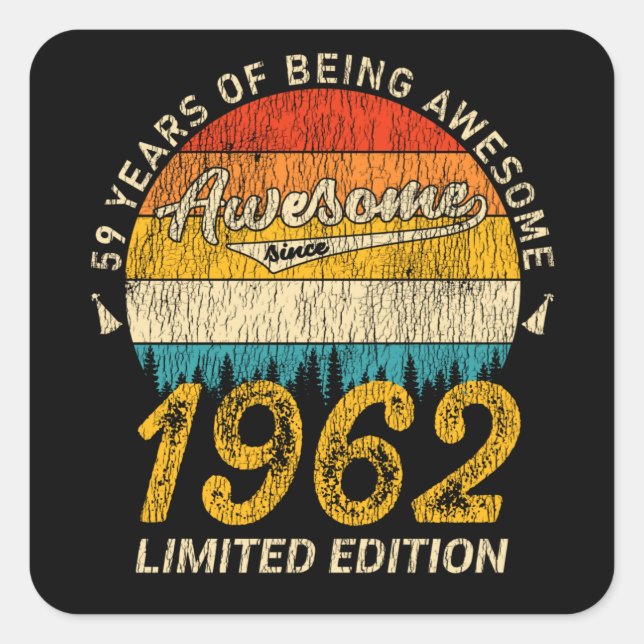 63 Year Old 1962 Retro Awesome 63rd Birthday Gift Square Sticker (Front)